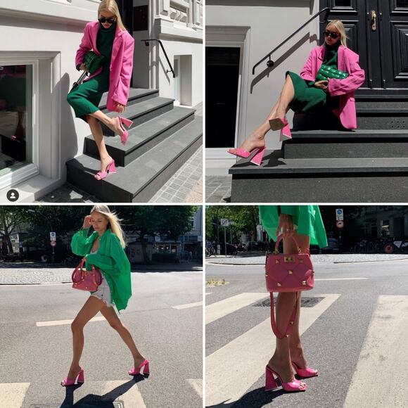 ATTICO Devon Mules Hot Pink Croc Embossed Leather Size 8 Sandals Heels Sexy Fun - Picture 3 of 16